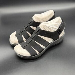 Clarks Arla Shaylie Black Elastic Strappy Wedge Sandals Women US 8.5